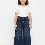 Girls' Button-Front Wide Leg Jeans - Dark Indigo
