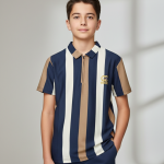 Boys' Old-Money Premium Striped Quarter-Zip Polo Shirt