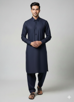 Midnight Navy Premium Wash-and-Wear Shalwar Kameez