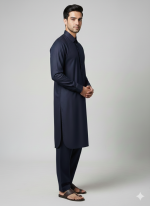 Midnight Navy Premium Wash-and-Wear Shalwar Kameez - Image 2