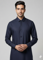 Midnight Navy Premium Wash-and-Wear Shalwar Kameez - Image 3