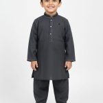 Boys' Charcoal Grey Embroidered Kurta Shalwar Set – Traditional Ethnic Wear