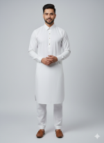 Men’s Premium White Shalwar Kameez Set - Classic Cotton Mix