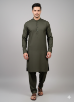 Men’s Deep Olive Green Shalwar Kameez – Premium Cotton Wash & Wear