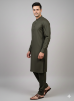 Men’s Deep Olive Green Shalwar Kameez – Premium Cotton Wash & Wear - Image 2