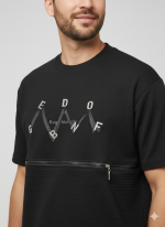 Men's Black Techwear Graphic T-Shirt – Urban Streetwear Zip-Front Ribbed Tee - Image 3