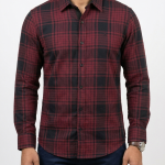 Men's Maroon & Black Plaid Flannel Shirt - Slim Fit Button-Down