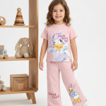 Disney Daisy Duck Girls Pink T-Shirt and Wide-Leg Pants 2-Piece Outfit Set (Sizes 4Y-10Y)