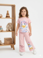 Disney Daisy Duck Girls Pink T-Shirt and Wide-Leg Pants 2-Piece Outfit Set (Sizes 4Y-10Y)