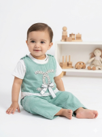 Toddler Girls 3-Piece Green Jeans Pant Set with Embellished Vest & White Tee - Image 2