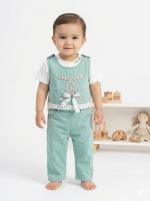 Toddler Girls 3-Piece Green Jeans Pant Set with Embellished Vest & White Tee