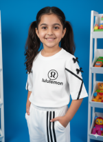 Girls' Sporty White Tracksuit Set - 2-Piece T-Shirt & Wide-Leg Pants with Black Racing Stripes - Image 2
