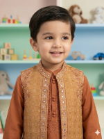 Boys' Rust Orange Kurta Pajama Set with Embroidered Waistcoat – Ethnic Festive Wear for Kids - Image 4
