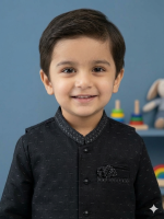 Boys' Jet Black Textured Kurta Pajama with Matching Waistcoat – 3-Piece Formal Ethnic Set - Image 3