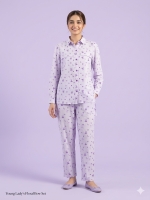 Young Lady’s Lavender Floral & Bow Print 2-Piece Button-Down Set