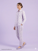 Young Lady’s Lavender Floral & Bow Print 2-Piece Button-Down Set - Image 4