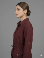 Women's Maroon Textured Co-ord Set - Long Sleeve Shirt & Cargo Wide-Leg Trouser Suit - Image 4