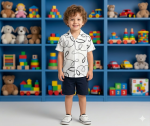 Boys’s Abstract Embroidered Cuban Collar Shirt – Minimalist Short Sleeve Resort Wear - Image 5