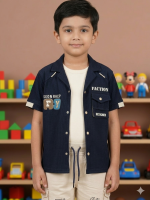 Boys' 3-Piece Urban Utility Set - Navy Blue Ribbed Corduroy Shirt & Cream Cargo Shorts - Image 3
