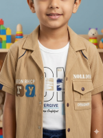 Boys' 3-Piece Utility Set - Tan Ribbed Corduroy Short Sleeve Shirt & Navy Cargo Shorts - Image 2