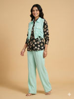 Mint Green & Floral 3-Piece Co-ord Set with Ruched Utility Vest