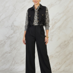 Women’s 3-Piece Black & White Marble Print Co-ord Set with Cropped Ruched Vest
