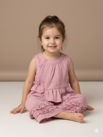 Toddler Girls Dusty Pink Linen Ruffle Two-Piece Set - Image 2