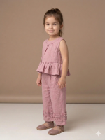 Toddler Girls Dusty Pink Linen Ruffle Two-Piece Set - Image 3