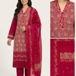Maroon Embroidered 3-Piece Women’s Suit - Festive Lawn Kameez with Dupatta