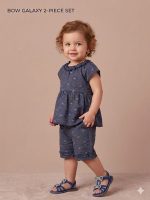 Toddler Girls' 2-Piece Navy Bow Print Outfit Set - Peplum Top & Ruffled Shorts - Image 3