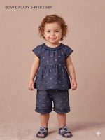 Toddler Girls' 2-Piece Navy Bow Print Outfit Set - Peplum Top & Ruffled Shorts