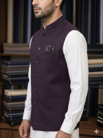 Royal Deep Plum Waistcoat for Men – Luxury Festive Wear with Designer Buttons & Pocket Square - Image 2