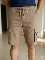 Men’s Premium Khaki Cargo Shorts – Slim Fit Cotton Twill with Elastic Drawstring Waist - Image 3