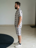 Men's Geometric Diamond Print Co-ord Set – Short Sleeve Cuban Collar Shirt & Shorts - Image 2
