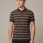 Men's Premium Slim-Fit Striped Polo Shirt – Chocolate Brown & White - Men Imported Polo Shirt