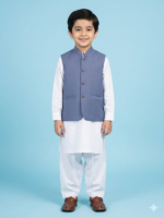 Boys' Premium Steel Blue Waistcoat – Classic Formal Ethnic Vest for Kids - American Jeans Store