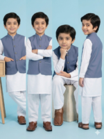 Boys' Premium Steel Blue Waistcoat – Classic Formal Ethnic Vest for Kids - American Jeans Store - Image 3