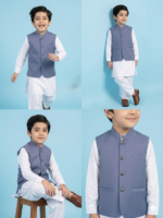 Boys' Premium Steel Blue Waistcoat – Classic Formal Ethnic Vest for Kids - American Jeans Store - Image 2