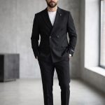 Men’s Slim Fit Double-Breasted Black Blazer – Modern Smart Casual Suit