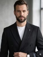 Men’s Slim Fit Double-Breasted Black Blazer – Modern Smart Casual Suit - Image 3
