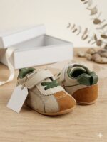 Tiny Steps Earth Tone Baby Sneakers – Soft Sole Infant Walking Shoes with Velcro Strap & Elastic Laces (Beige, Olive Green & Brown)